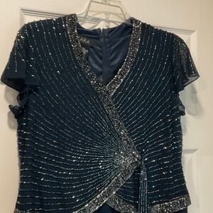 J Kara Navy and Silver Sequined Maxi Dress